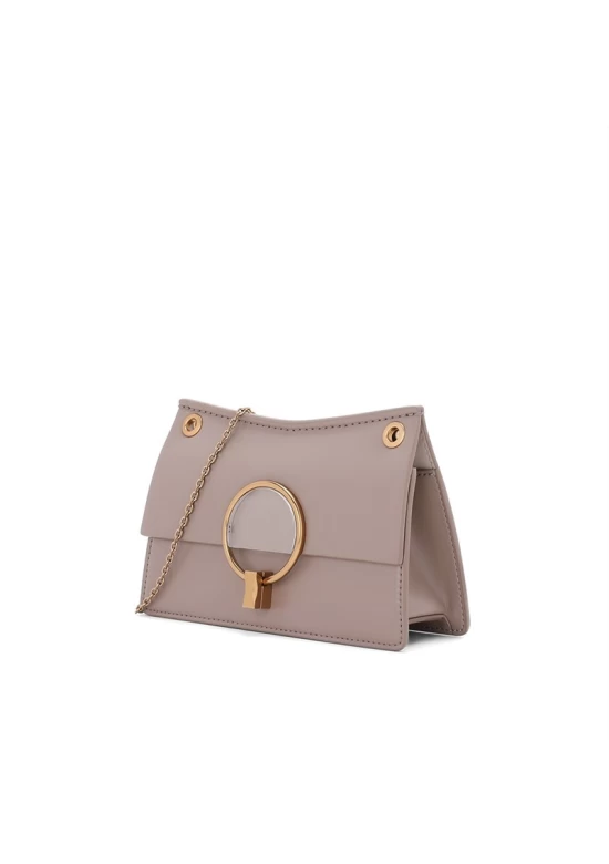 Charles Keith Metal Half Round Lady Chain Shoulder Bag Taupe